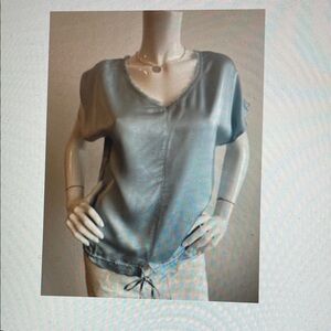 Melissa Nepton jofrey Women's blue satin drawstring waist short sleeve Top